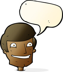 cartoon grinning man with speech bubble