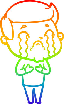 recommend clip art: rainbow gradient line drawing of a cartoon man crying