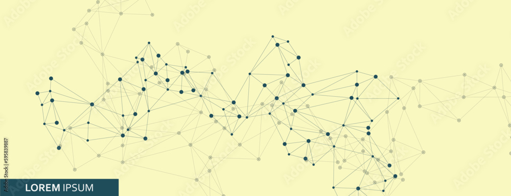 Poster Block chain design. Global network technology concept. Network nodes plexus background. Future perspective backdrop. Connect circle and line elements. Global data vector illustration