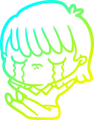 cold gradient line drawing of a cartoon woman crying