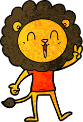 laughing lion giving peace sign