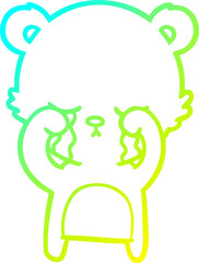 cold gradient line drawing of a crying cartoon bear