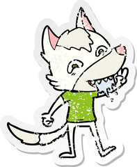 distressed sticker of a cartoon hungry wolf