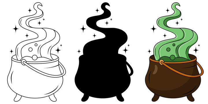 Set of cartoon potion cauldron 