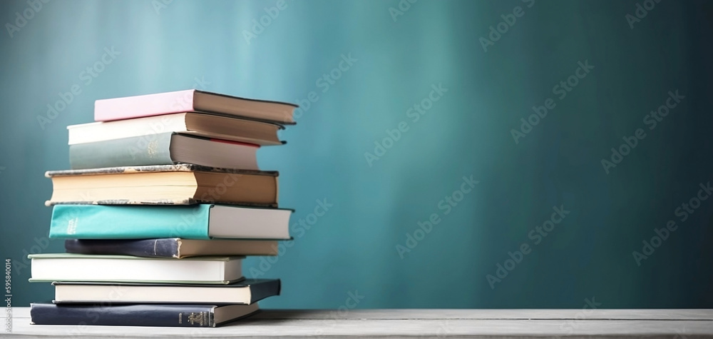 Poster stack of large books with copy space