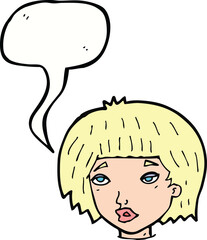 cartoon bored looking woman with speech bubble