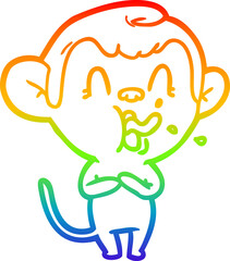 Fototapeta premium rainbow gradient line drawing of a crazy cartoon monkey