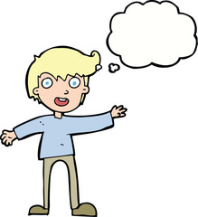 cartoon excited boy with thought bubble