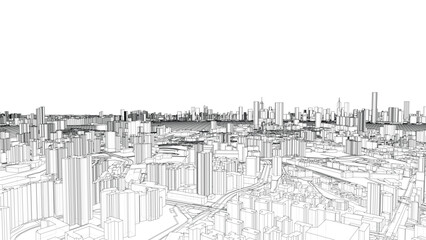 Outline city concept vector. Wire-frame style