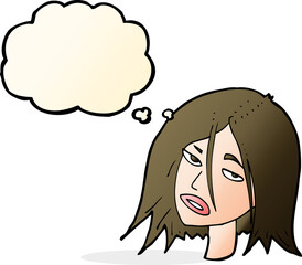 cartoon annoyed woman with thought bubble