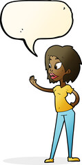 cartoon woman waving with speech bubble
