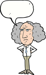 cartoon big hair lecturer man with speech bubble