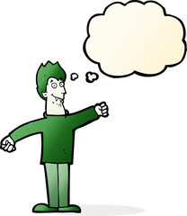 cartoon happy vampire with thought bubble