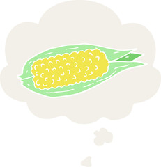 cartoon corn with thought bubble in retro style