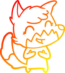 warm gradient line drawing of a happy cartoon fox