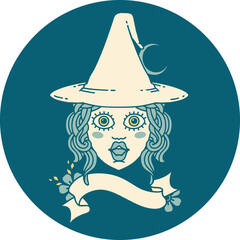 Retro Tattoo Style human witch character face