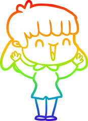 rainbow gradient line drawing of a cartoon woman