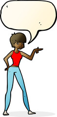 cartoon woman pointing with speech bubble