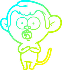 cold gradient line drawing of a cartoon shocked monkey