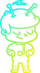 cold gradient line drawing of a friendly cartoon spaceman
