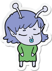 sticker of a cute alien girl cartoon