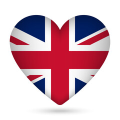 United Kingdom flag in heart shape. Vector illustration.