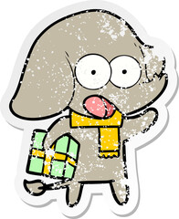 distressed sticker of a cute cartoon elephant