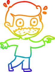 rainbow gradient line drawing of a cartoon man with mustache shocked