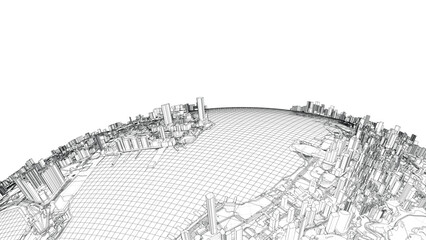 3d city sphere. Vector rendering of 3d