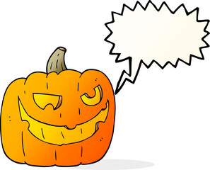 freehand drawn speech bubble cartoon halloween pumpkin