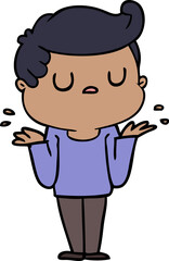 cartoon aloof man shrugging shoulders