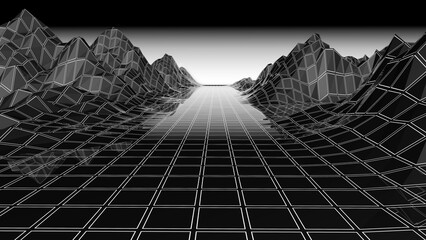 Black-white neon futuristic landscape. 3D render