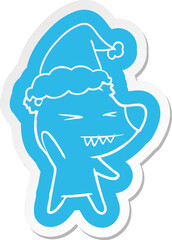 angry polar bear quirky cartoon  sticker of a wearing santa hat