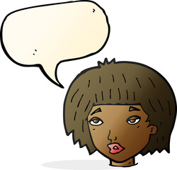 cartoon bored looking woman with speech bubble