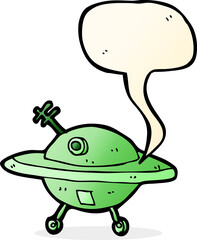cartoon flying saucer with speech bubble