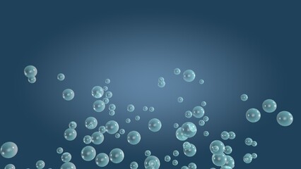 Air bubbles  against on  a dark blue background. the effect of boiling water. 3D render.