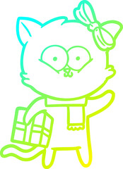 cold gradient line drawing of a cartoon cat