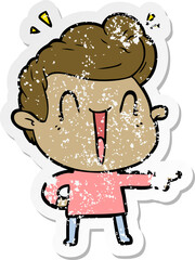 distressed sticker of a cartoon excited man
