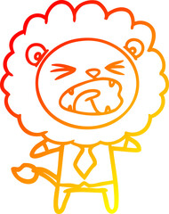 warm gradient line drawing of a cartoon lion in business clothes