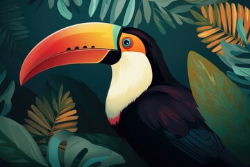 Obraz na płótnie Canvas Tropical Toucan Illustration, Vivid, Colorful, Exotic