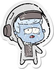 distressed sticker of a cartoon tired astronaut