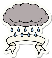 tattoo style sticker with banner of a cloud raining