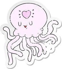 distressed sticker of a cartoon jellyfish in love
