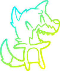 Fototapeta premium cold gradient line drawing of a laughing fox cartoon