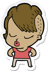 sticker of a cartoon pretty hipster girl
