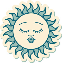 sticker of tattoo in traditional style of a sun with face