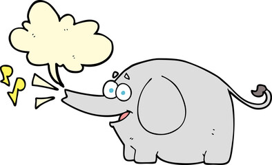 freehand drawn speech bubble cartoon trumpeting elephant
