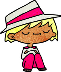 freehand drawn textured cartoon of a cute kawaii person