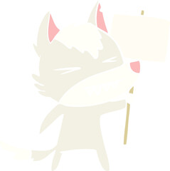 angry wolf flat color style cartoon with placard