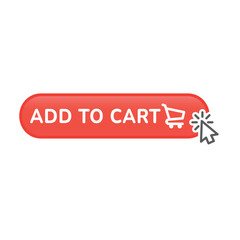 Add to cart button with shopping cart. Vector 3d icon with cursor pointer arrow.
